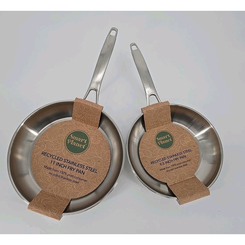 Smart Planet | Set Of 2 | Recycled Stainless Steel Frying Pan  | 9.5" & 11"